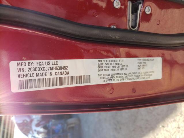 2C3CDXGJ7MH630452 - 2021 DODGE CHARGER SCAT PACK RED photo 12