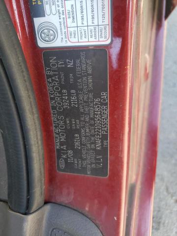 KNAFE221095648576 - 2009 KIA SPECTRA EX RED photo 12