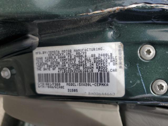 4T1BG22K2XU616618 - 1999 TOYOTA CAMRY CE 绿色 照片 12
