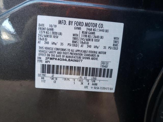 2FMPK4G94LBA06077 - 2020 FORD EDGE SE GRAY photo 13