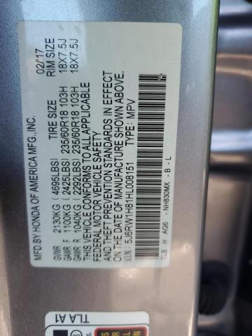 5J6RW1H81HL008151 - 2017 HONDA CR-V EXL SILVER photo 13