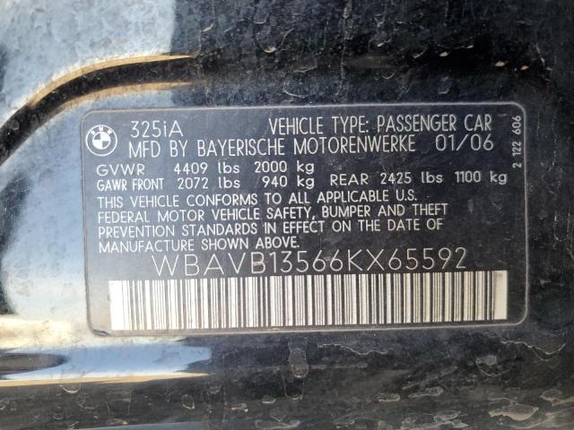 WBAVB13566KX65592 - 2006 BMW 325I I BLACK photo 12