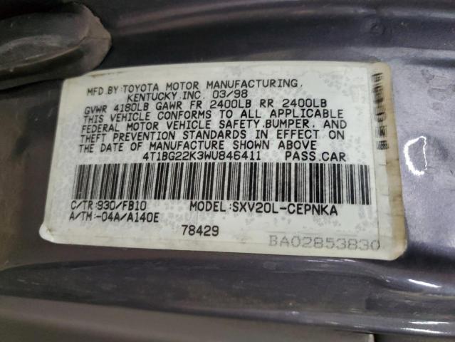 4T1BG22K3WU846411 - 1998 TOYOTA CAMRY CE GRAY photo 12