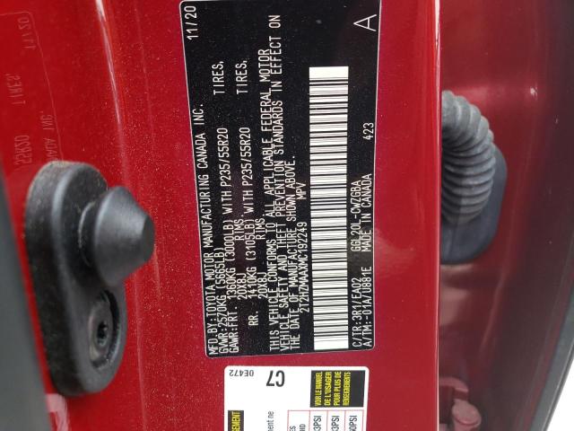 2T2HZMAAXMC192249 - 2021 LEXUS RX 350 RED photo 12