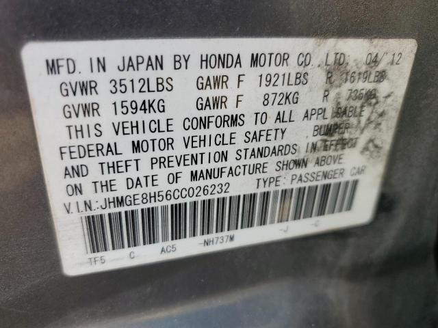 JHMGE8H56CC026232 - 2012 HONDA FIT SPORT GRAY photo 12