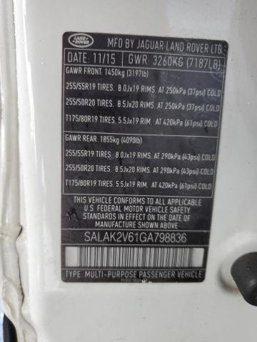 SALAK2V61GA798836 - 2016 LAND ROVER LR4 HSE LUXURY WHITE photo 13