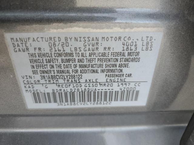 3N1AB8CV2LY288122 - 2020 NISSAN SENTRA SV GRAY photo 12