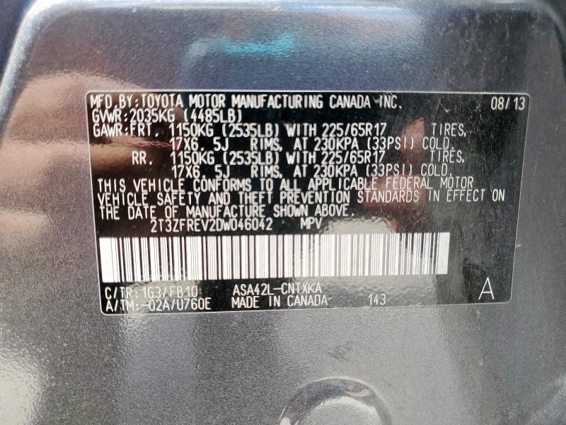 2T3ZFREV2DW046042 - 2013 TOYOTA RAV4 LE CHARCOAL photo 14