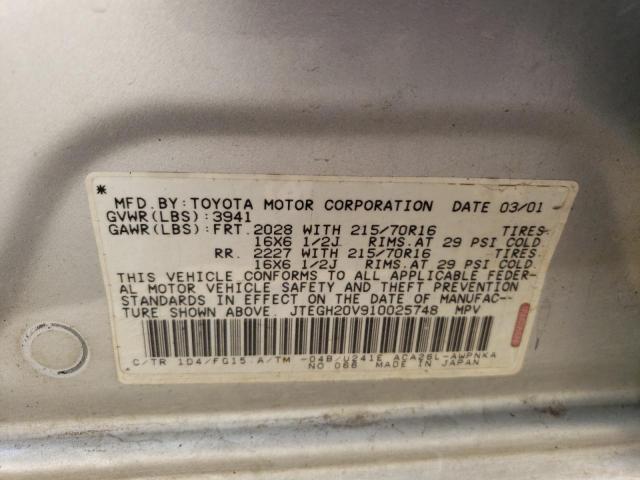 JTEGH20V910025748 - 2001 TOYOTA RAV4 SILVER photo 12