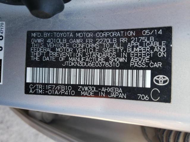 JTDKN3DU6E0378310 - 2014 TOYOTA PRIUS SILVER photo 12