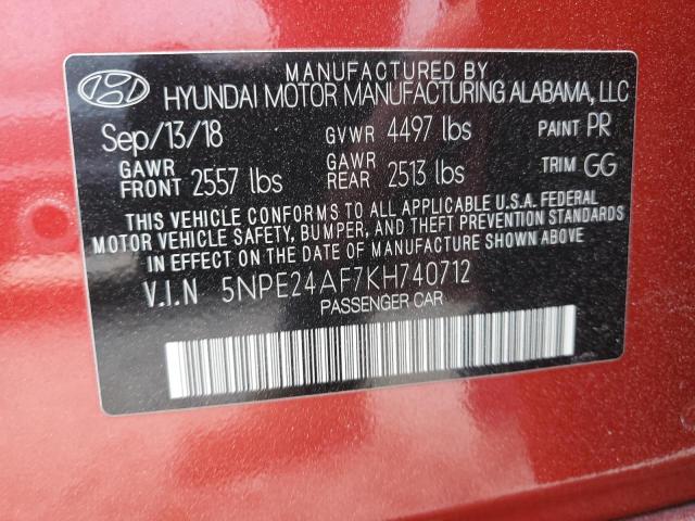 5NPE24AF7KH740712 - 2019 HYUNDAI SONATA SE RED photo 13