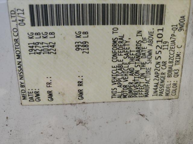 1N4AL2AP2CN552101 - 2012 NISSAN ALTIMA BASE WHITE photo 13