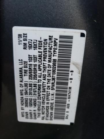 5FNRL38719B029698 - 2009 HONDA ODYSSEY EXL GRAY photo 13