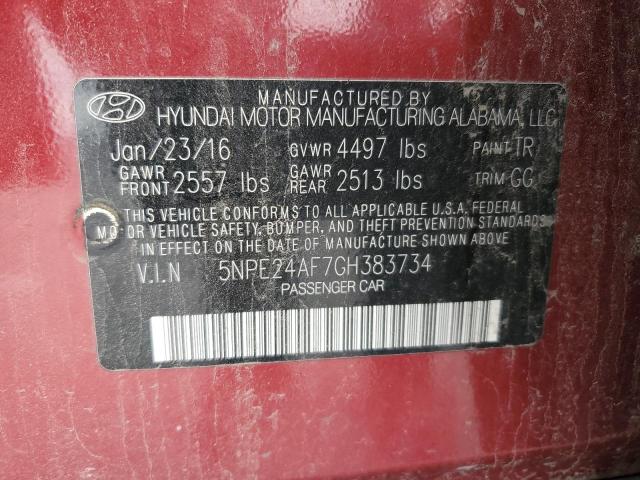 5NPE24AF7GH383734 - 2016 HYUNDAI SONATA SE RED photo 12