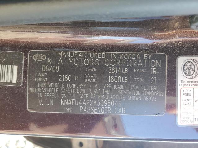 KNAFU4A22A5098049 - 2010 KIA FORTE EX 勃艮第红 照片 12