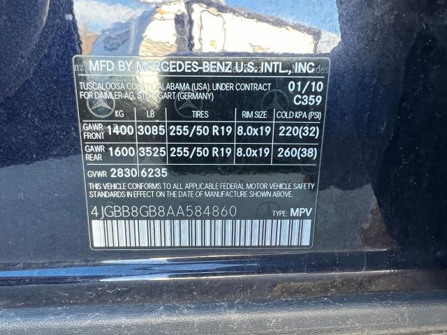 4JGBB8GB8AA584860 - 2010 MERCEDES-BENZ ML 350 4MATIC BLUE photo 10