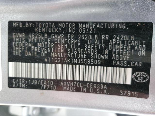 4T1G31AK1MU558509 - 2021 TOYOTA CAMRY SE SILVER photo 12