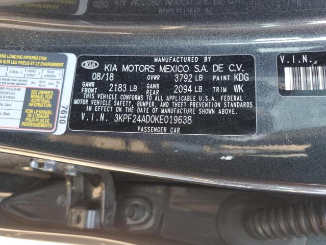 3KPF24AD0KE019638 - 2019 KIA FORTE FE GRAY photo 12