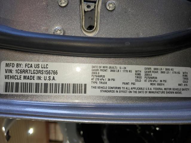 1C6RR7LG3RS156766 - 2024 RAM 1500 CLASS SLT Արծաթագույն լուսանկար 12