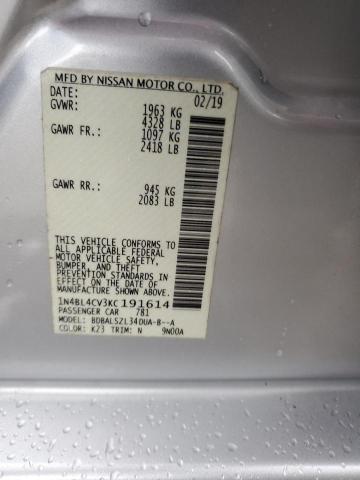 1N4BL4CV3KC191614 - 2019 NISSAN ALTIMA SR 银色 照片 12