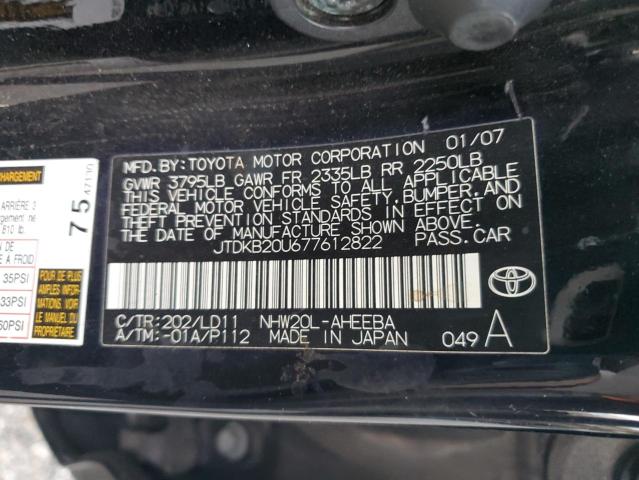 JTDKB20U677612822 - 2007 TOYOTA PRIUS BLACK photo 12