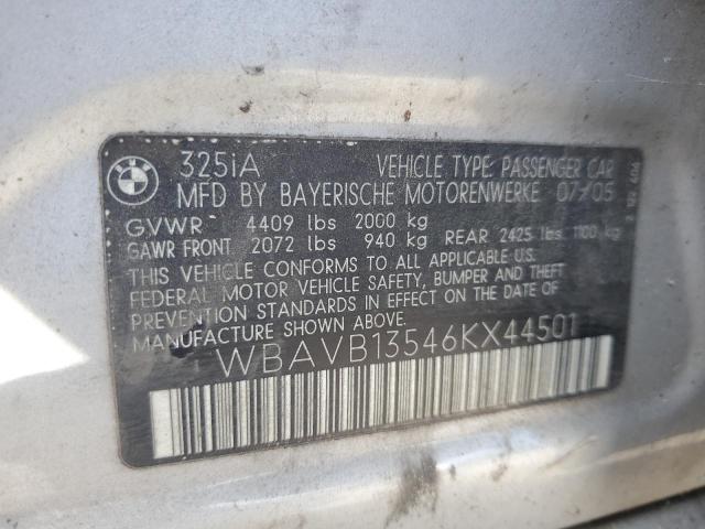 WBAVB13546KX44501 - 2006 BMW 3 SERIES I SILVER photo 12