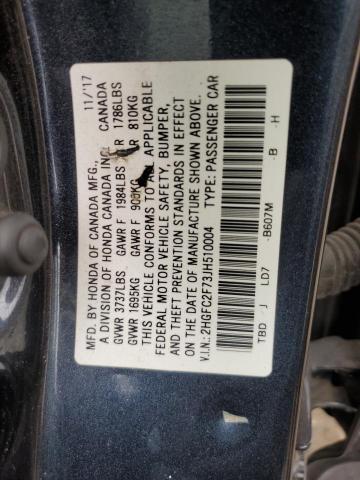 2HGFC2F73JH510004 - 2018 HONDA CIVIC EX Mavi foto 12