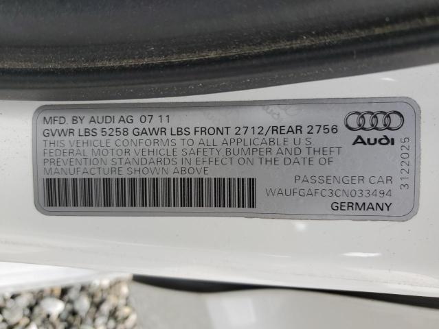 WAUFGAFC3CN033494 - 2012 AUDI A6 PREMIUM WHITE photo 13