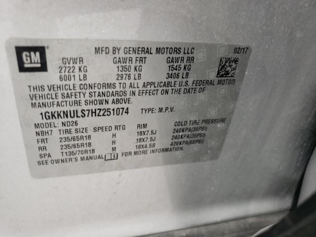 1GKKNULS7HZ251074 - 2017 GMC ACADIA SLT-1 ვერცხლისფერი ფოტო 14