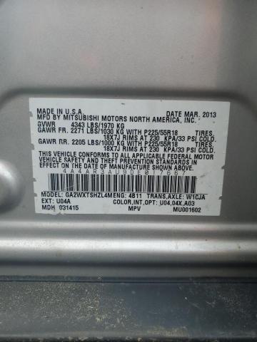 4A4AR3AU9DE017667 - 2013 MITSUBISHI OUTLANDER ES GRAY photo 13