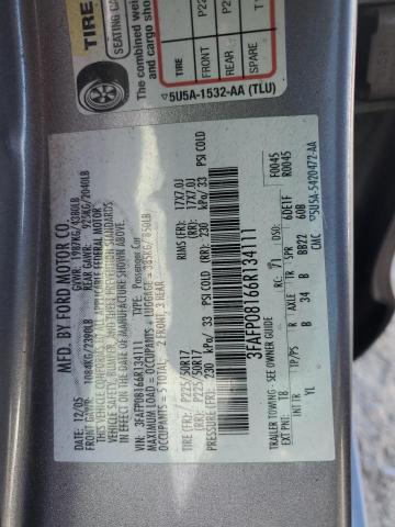 3FAFP08166R134111 - 2006 FORD FUSION SEL SILVER photo 12