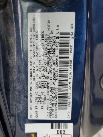 5TETX22N47Z405768 - 2007 TOYOTA TACOMA ACCESS CAB BLUE photo 12