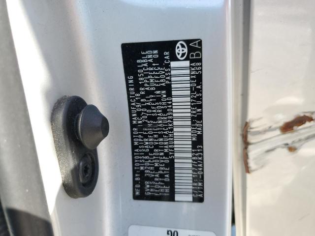 5YFBURHE1KP890440 - 2019 TOYOTA COROLLA L SILVER photo 12