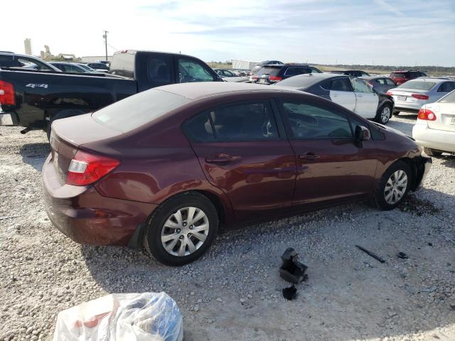 2HGFB2F53CH534887 - 2012 HONDA CIVIC LX BURGUNDY photo 3