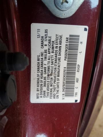 2HGFB2F55CH537614 - 2012 HONDA CIVIC LX Bordo foto 12