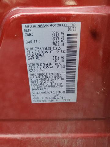 5N1AR2MM5FC715300 - 2015 NISSAN PATHFINDER S 勃艮第红 照片 13