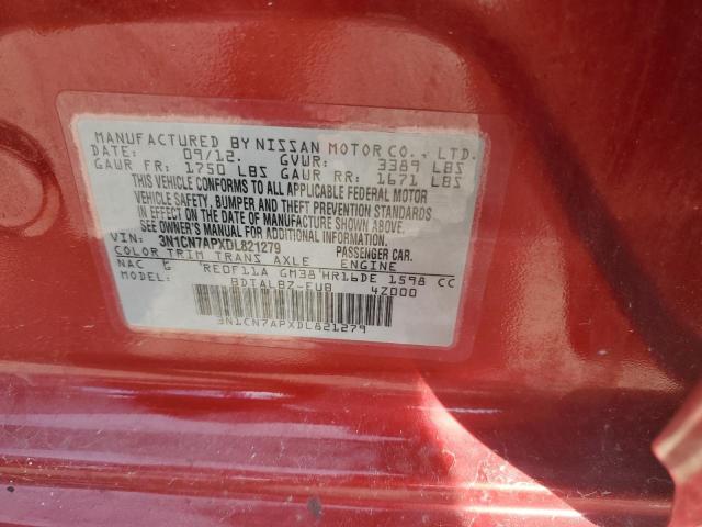 3N1CN7APXDL821279 - 2013 NISS VERSA S RED photo 12