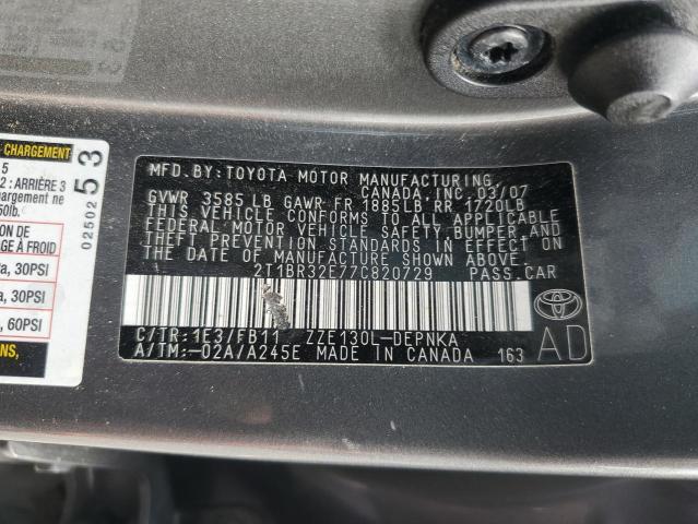 2T1BR32E77C820729 - 2007 TOYOTA COROLLA CE 灰色 照片 12