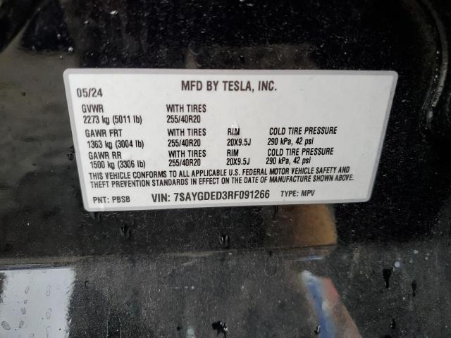 7SAYGDED3RF091266 - 2024 TESLA MODEL Y Siyah fotoğraf 12