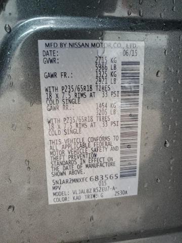5N1AR2MNXFC683565 - 2015 NISSAN PATHFINDER S GRAY photo 14