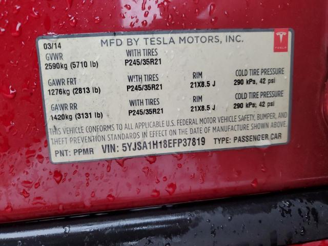 5YJSA1H18EFP37819 - 2014 TESLA MODEL S RED photo 12