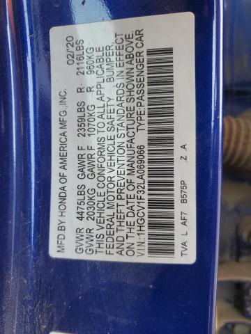 1HGCV1F32LA069066 - 2020 HONDA ACCORD SPORT BLUE photo 13