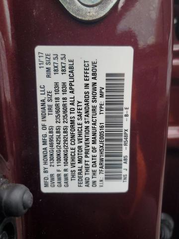 7FARW1H5XJE005161 - 2018 HONDA CR-V EX Бордовый фото 12