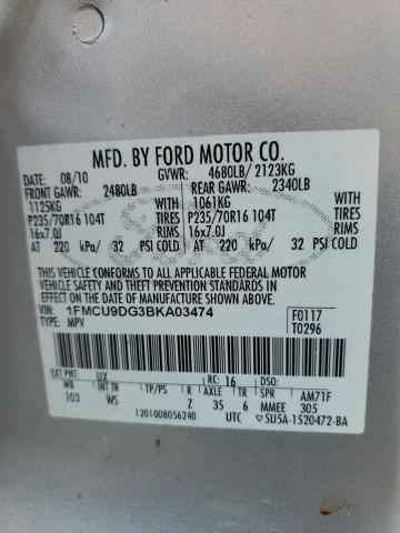 1FMCU9DG3BKA03474 - 2011 FORD ESCAPE XLT 银色 照片 13