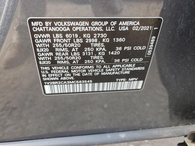 1V2BR2CA3MC563545 - 2021 VOLKSWAGEN ATLAS SEL 灰色 照片 13