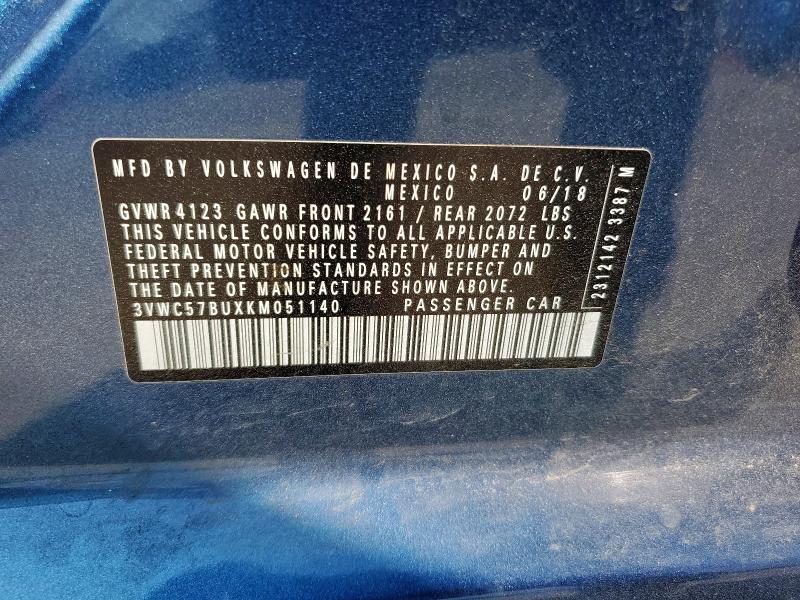 3VWC57BUXKM051140 - 2019 VOLKSWAGEN JETTA S BLUE photo 12