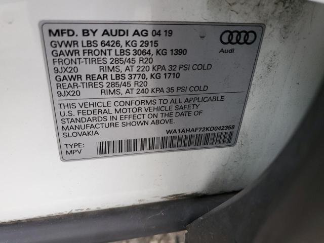 WA1AHAF72KD042358 - 2019 AUDI Q7 PREMIUM WHITE photo 14