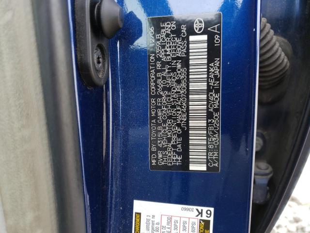 JTNBE46K073085355 - 2007 TOYOTA CAMRY CE BLUE photo 12