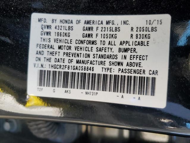 1HGCR2F81GA058846 - 2016 HONDA ACCORD EXL BLACK photo 12