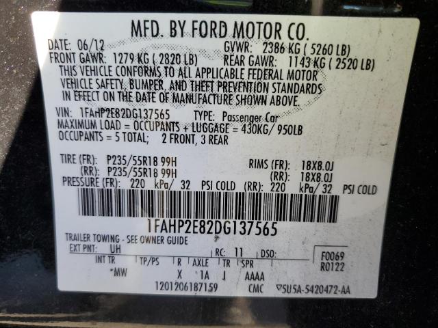 1FAHP2E82DG137565 - 2013 FORD TAURUS SEL BLACK photo 12